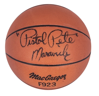 "Pistol" Pete Maravich Rare Full Name Single Signed Official Basketball - The Finest One Known (JSA)
